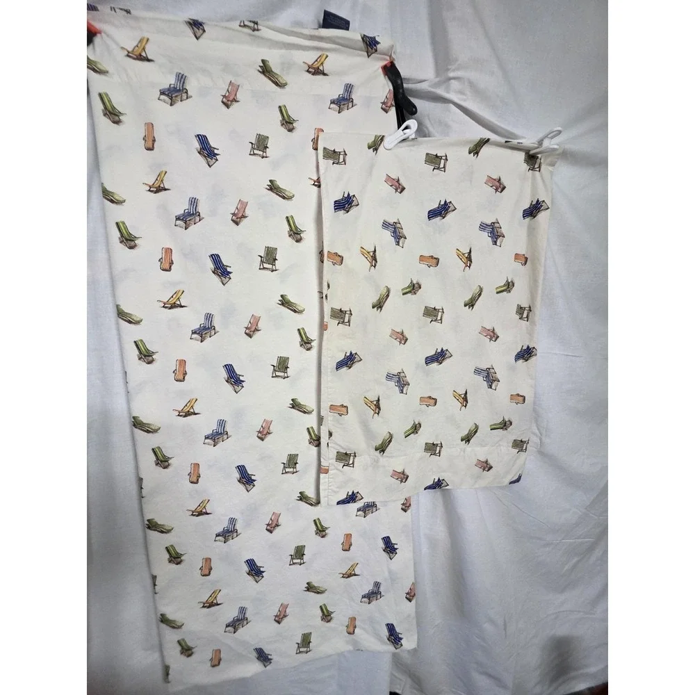 Tommy Bahama Queen Flat Sheet & Standard Pillowcase Beach Chair Print Cotton
